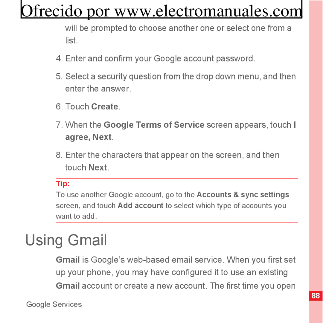 Huawei U8300 manual Using Gmail 