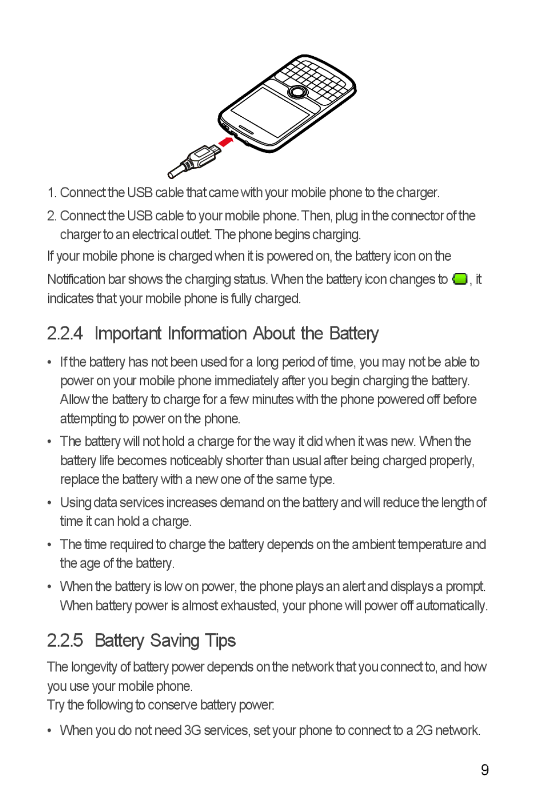 Huawei U8350 manual Important Information About the Battery, Battery Saving Tips 