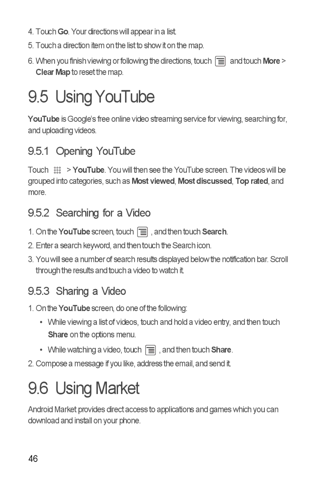 Huawei U8350 manual Using YouTube, Using Market, Opening YouTube, Searching for a Video, Sharing a Video 