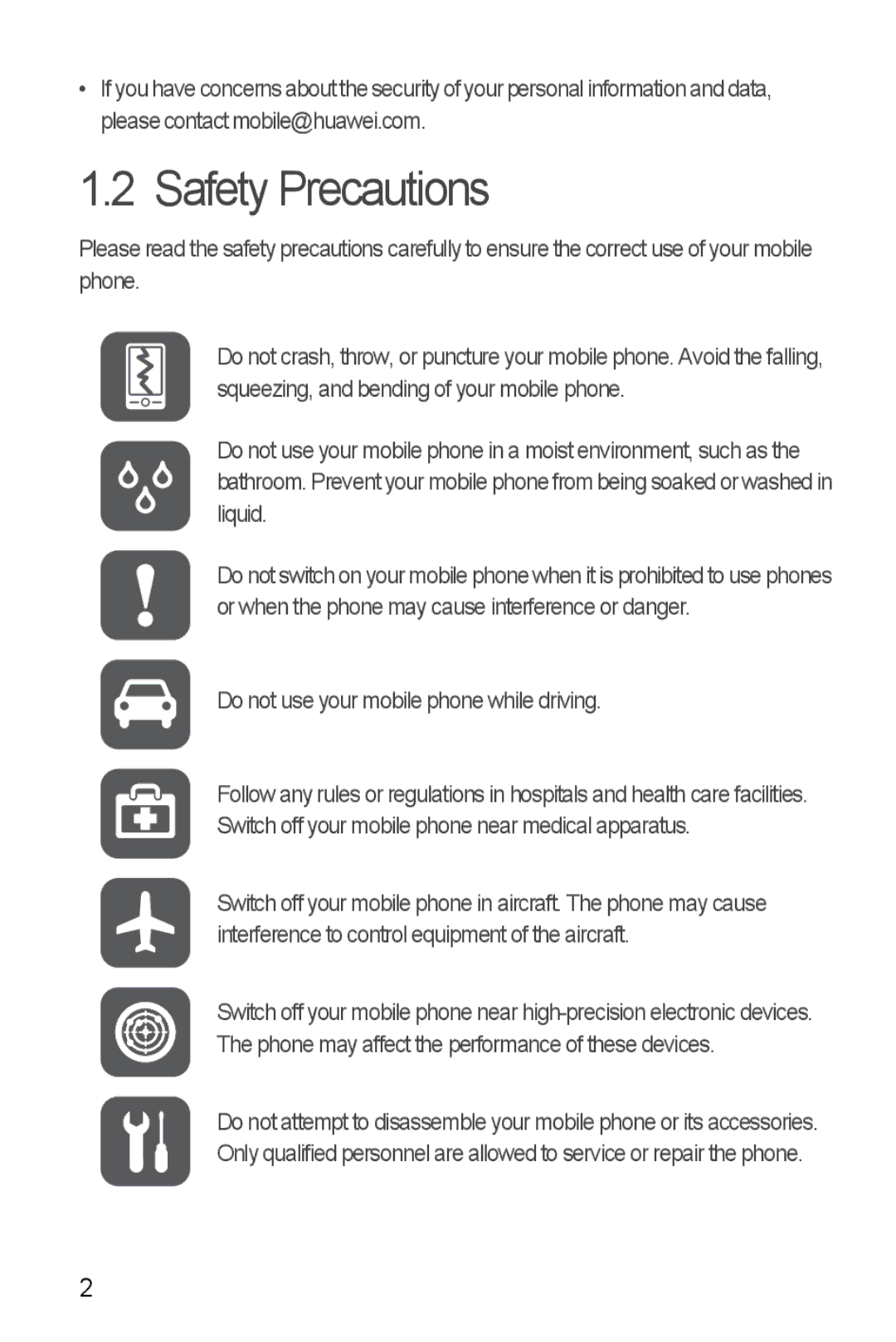 Huawei U8350 manual Safety Precautions 