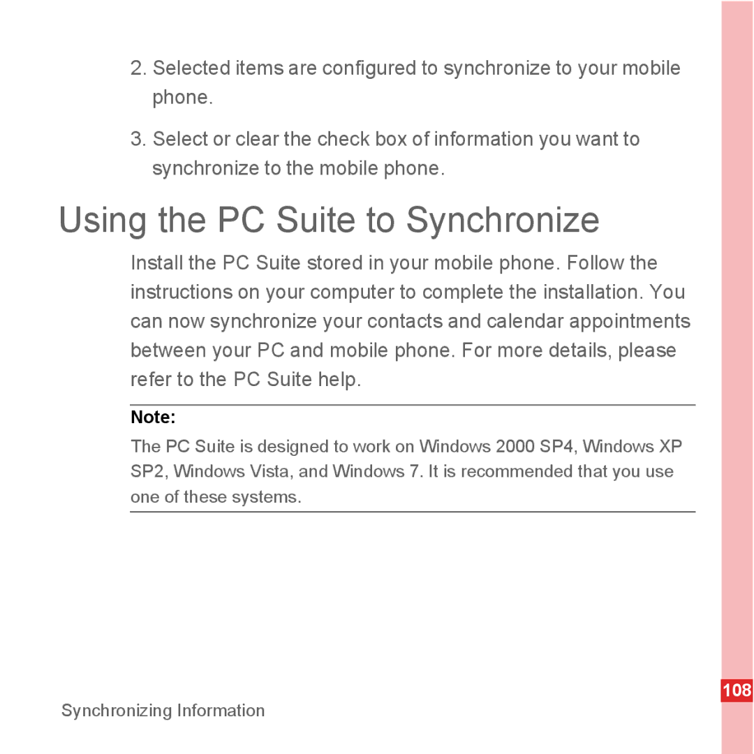 Huawei U8500 manual Using the PC Suite to Synchronize 