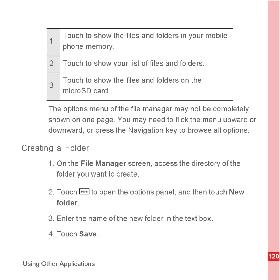 Huawei U8500 manual Creating a Folder 