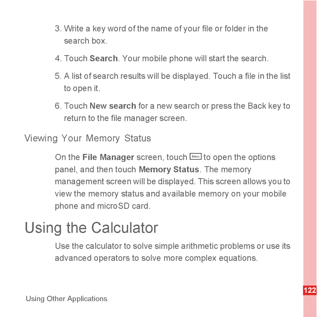 Huawei U8500 manual Using the Calculator, Viewing Your Memory Status 