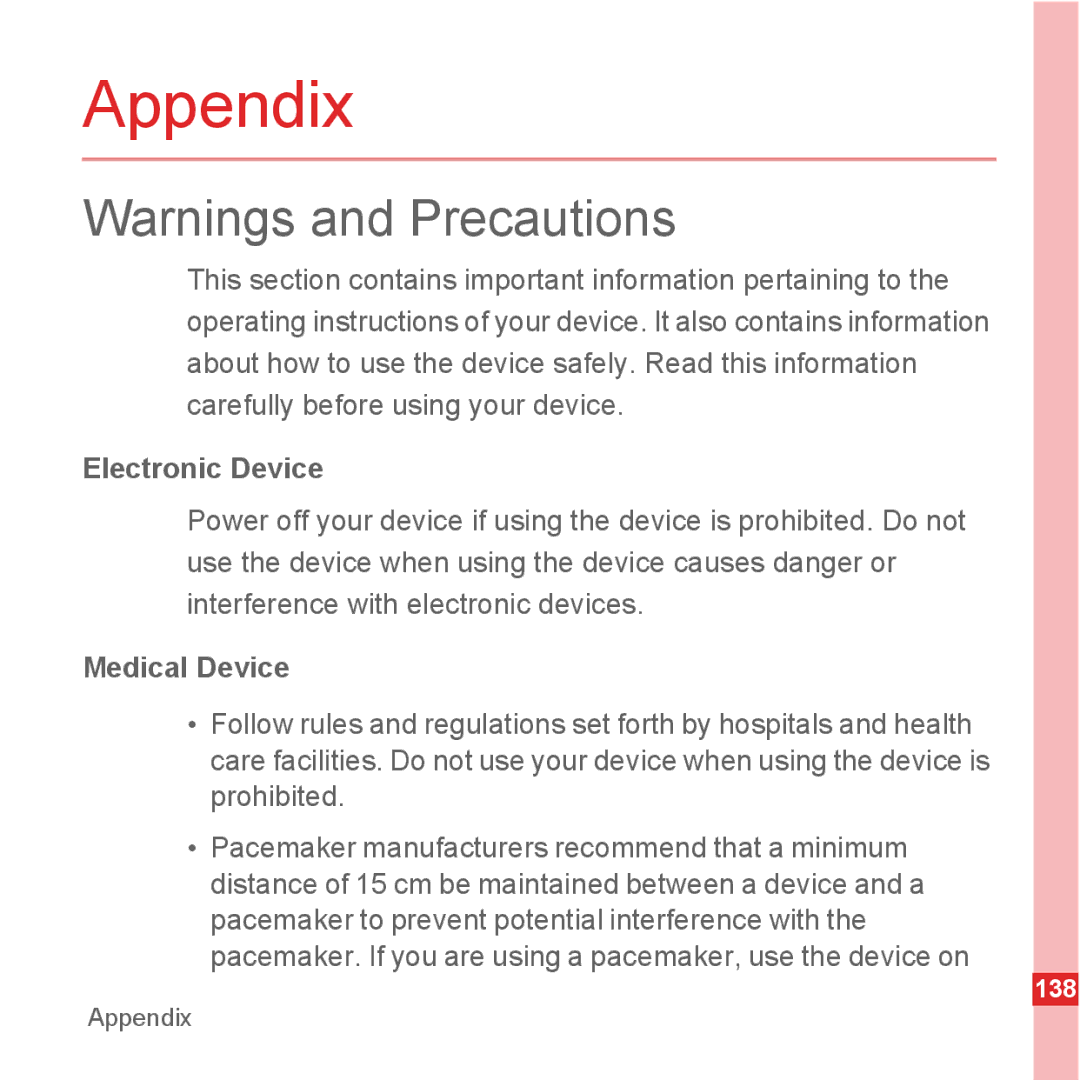 Huawei U8500 manual Appendix, Electronic Device, Medical Device 