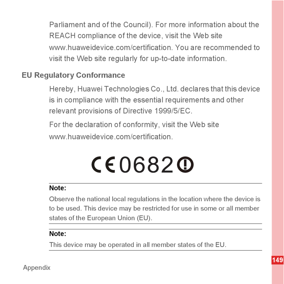Huawei U8500 manual EU Regulatory Conformance 