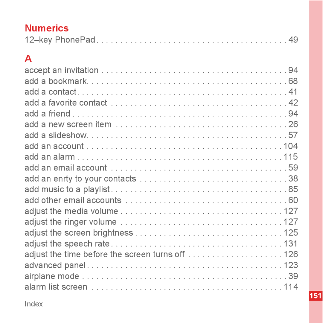 Huawei U8500 manual Numerics 