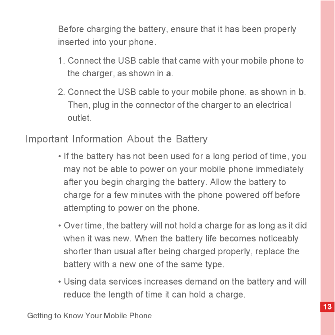 Huawei U8500 manual Important Information About the Battery 