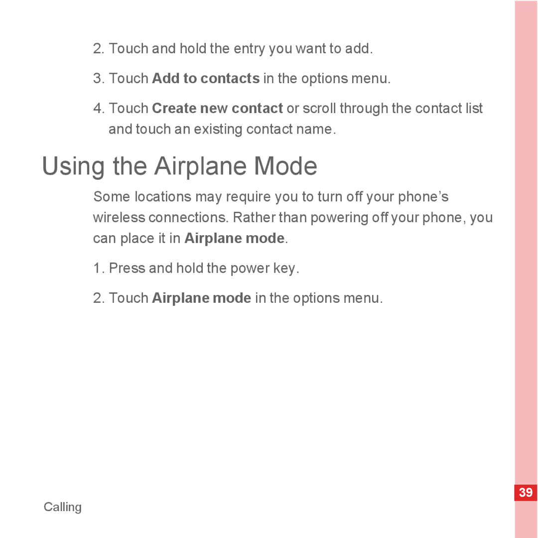 Huawei U8500 manual Using the Airplane Mode 