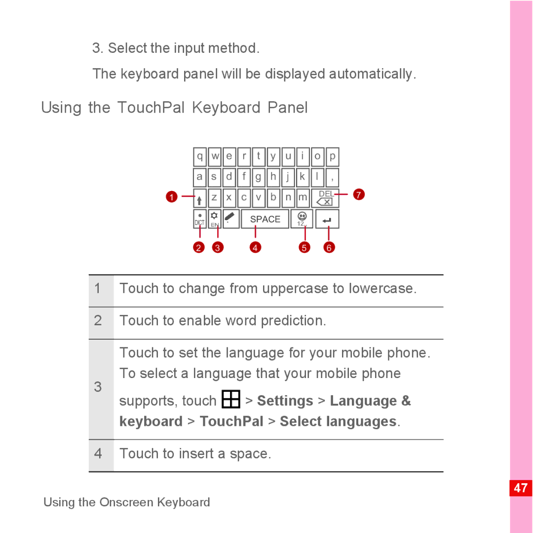 Huawei U8500 manual Using the TouchPal Keyboard Panel 