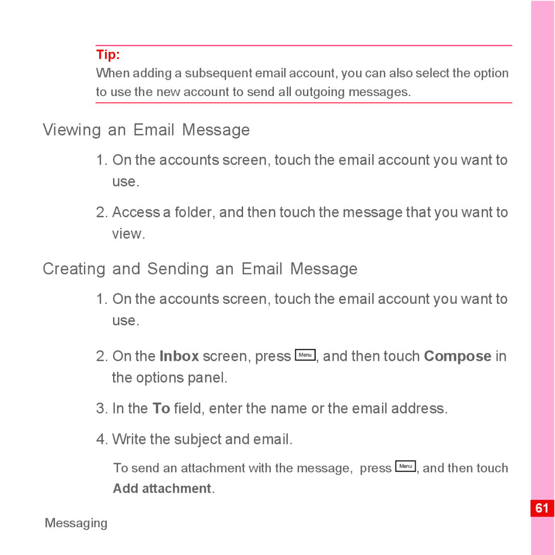 Huawei U8500 manual Viewing an Email Message, Creating and Sending an Email Message 