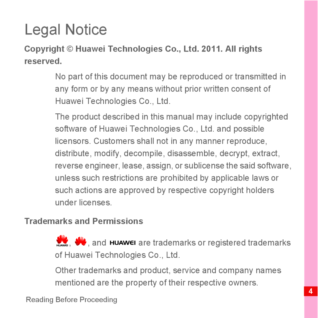 Huawei U8500 manual Legal Notice, Trademarks and Permissions 