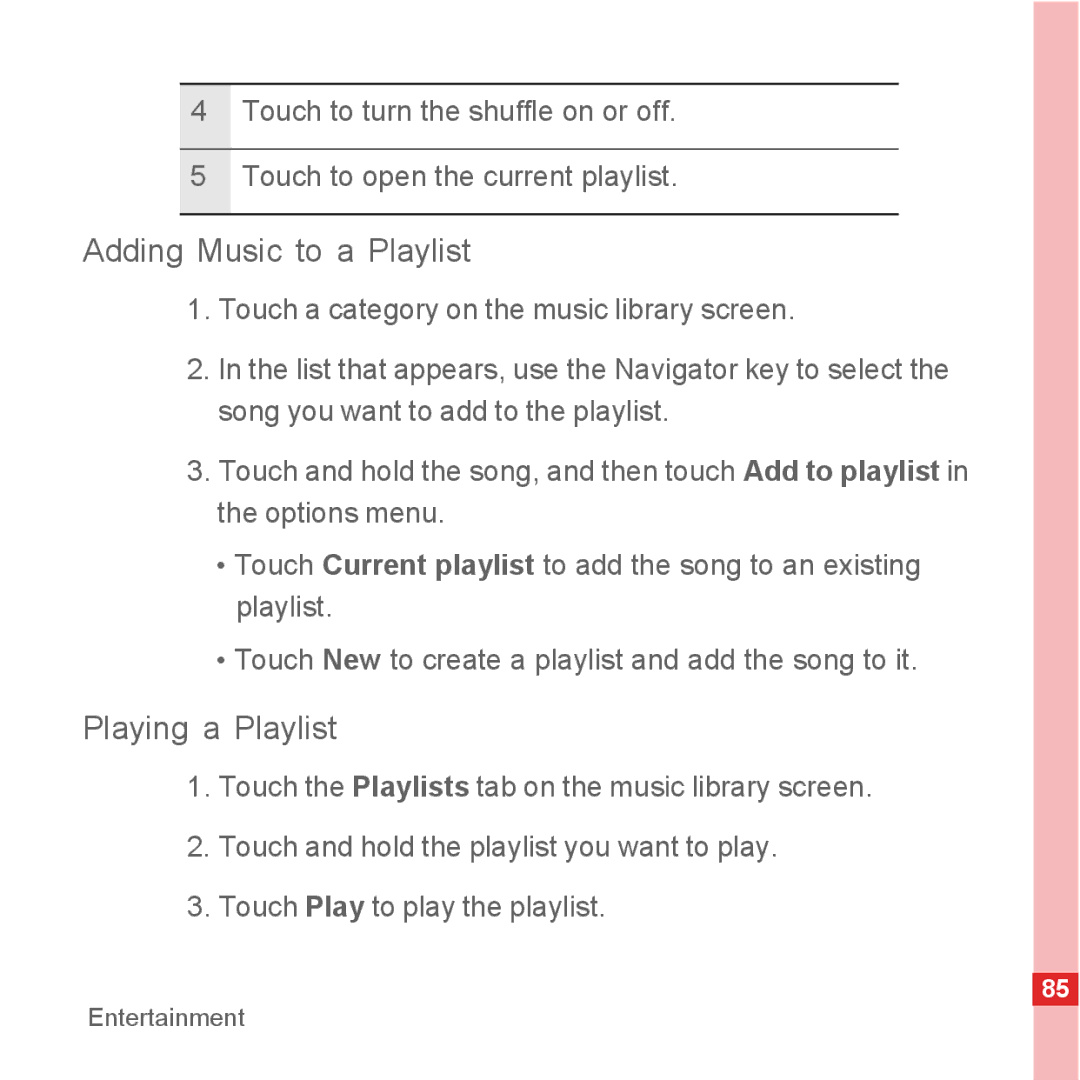 Huawei U8500 manual Adding Music to a Playlist, Playing a Playlist 