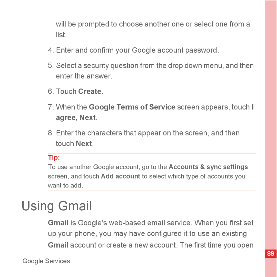 Huawei U8500 manual Using Gmail 