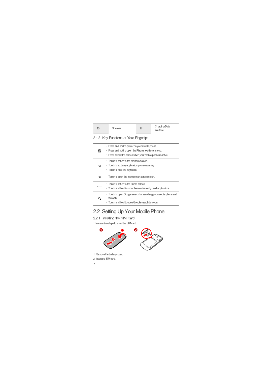 Huawei U8510-1 manual Setting Up Your Mobile Phone, Installing the SIM Card 