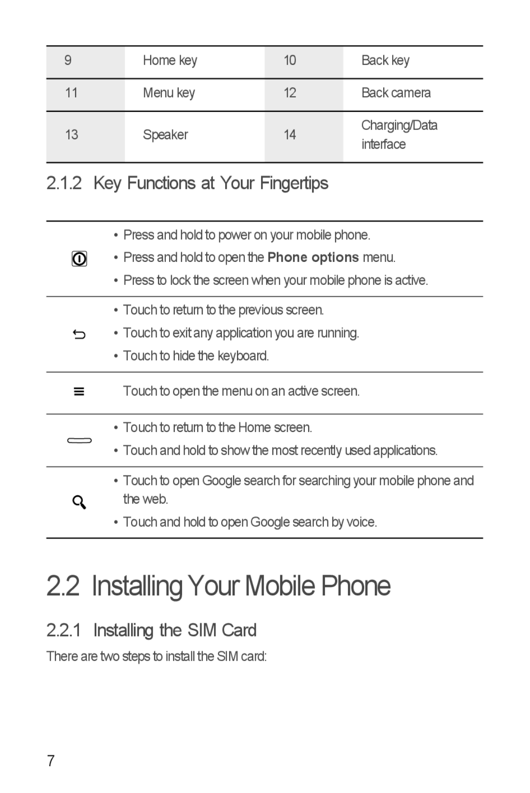 Huawei U8510 manual Installing Your Mobile Phone, Installing the SIM Card 