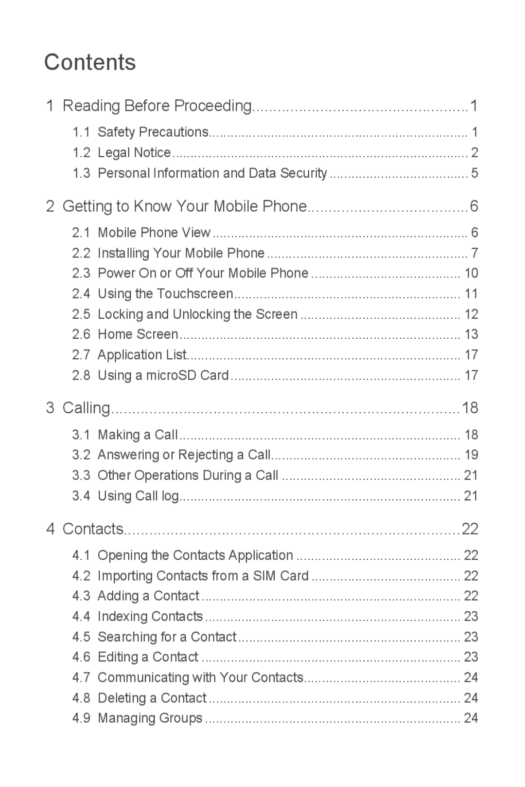 Huawei U8510 manual Contents 