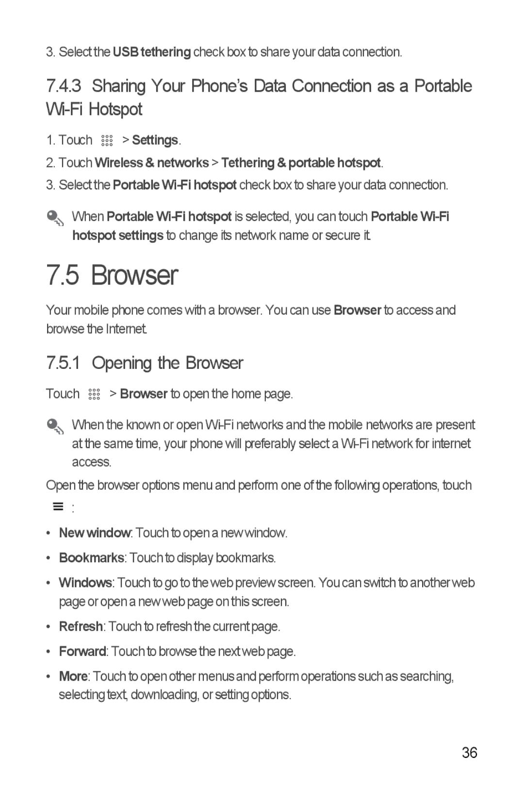 Huawei U8510 manual Opening the Browser 