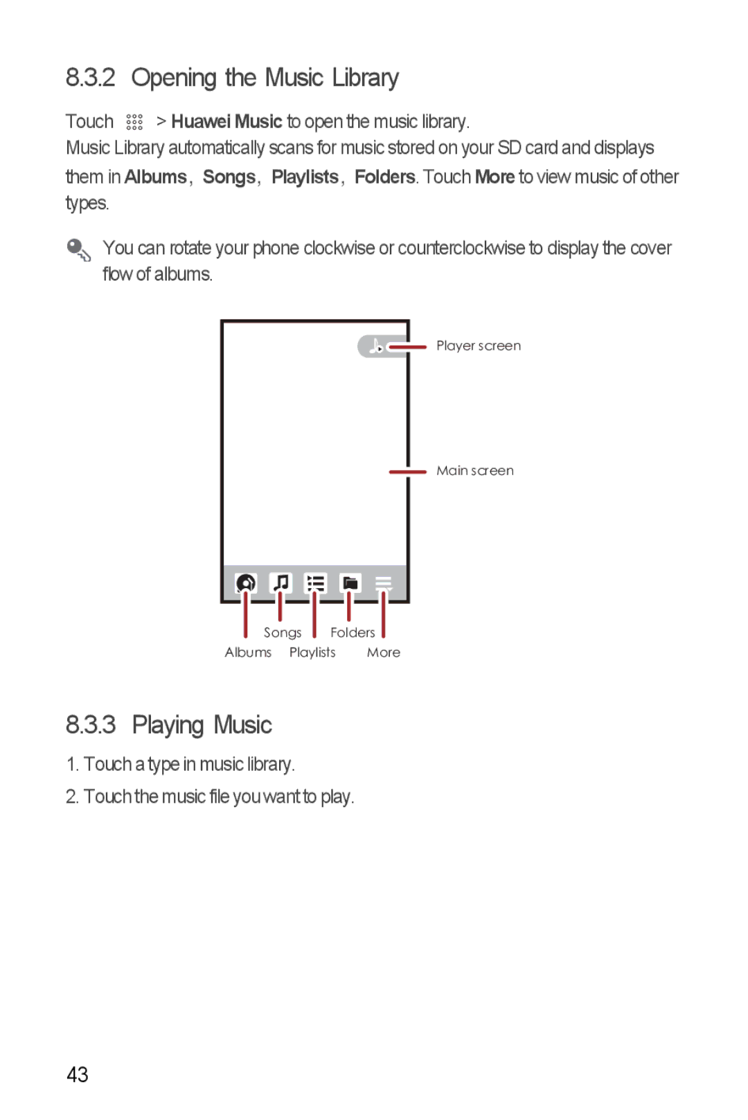 Huawei U8510 manual Opening the Music Library, Playing Music 