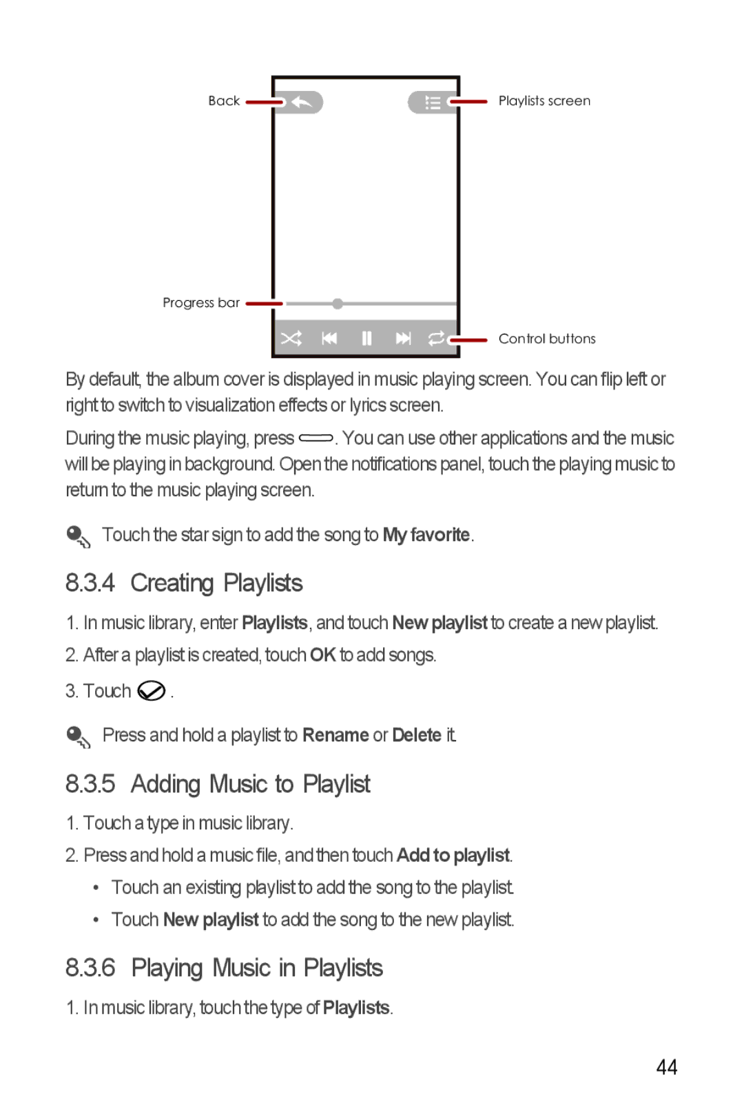 Huawei U8510 manual Creating Playlists, Adding Music to Playlist, Playing Music in Playlists 