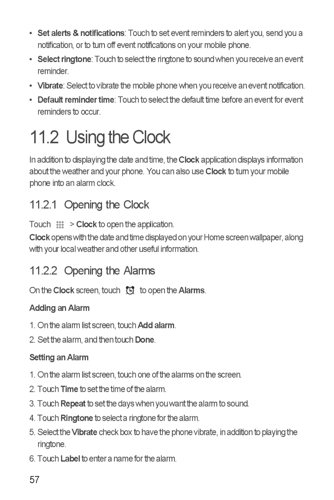 Huawei U8510 manual Using the Clock, Opening the Clock, Opening the Alarms, Adding an Alarm, Setting an Alarm 