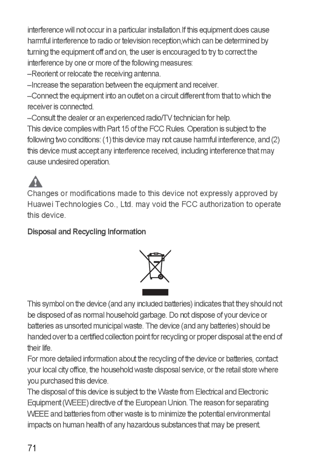 Huawei U8510 manual Disposal and Recycling Information 