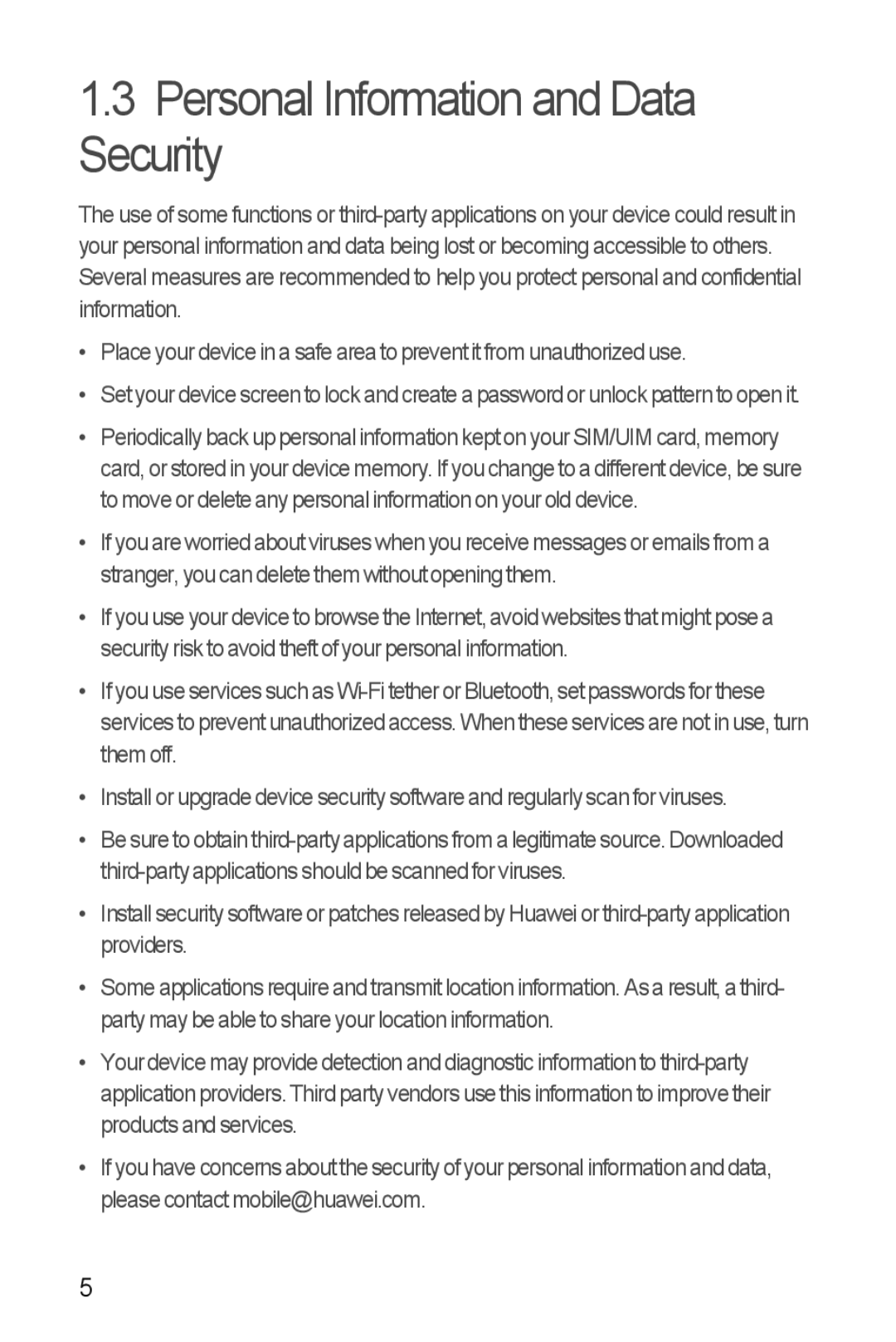 Huawei U8510 manual Personal Information and Data Security 