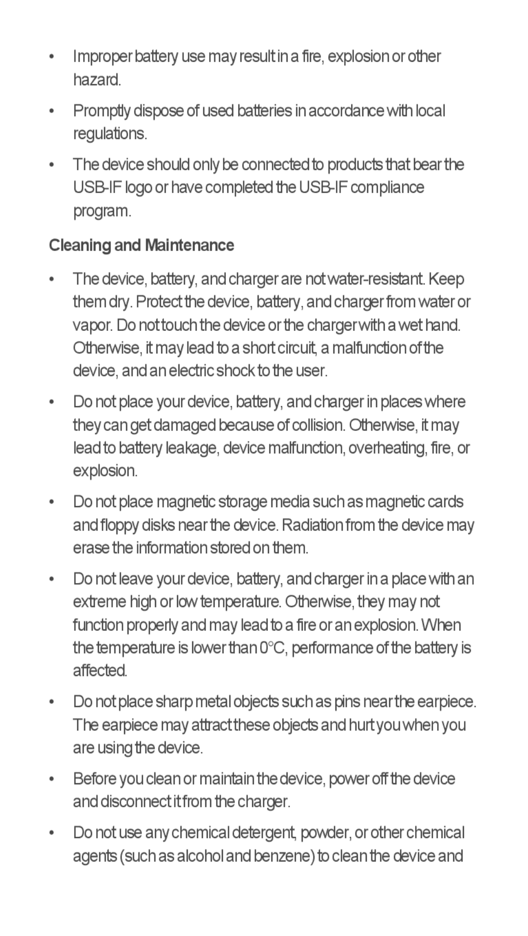 Huawei U8655-1 quick start Cleaning and Maintenance 