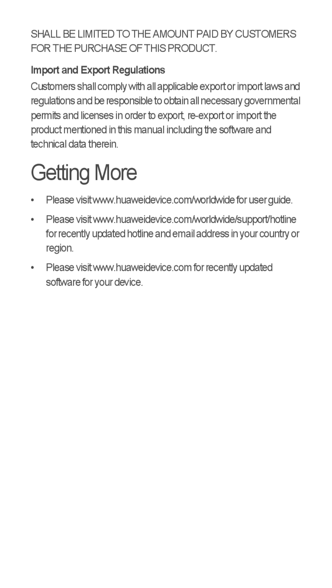 Huawei U8655-1 quick start Getting More, Import and Export Regulations 