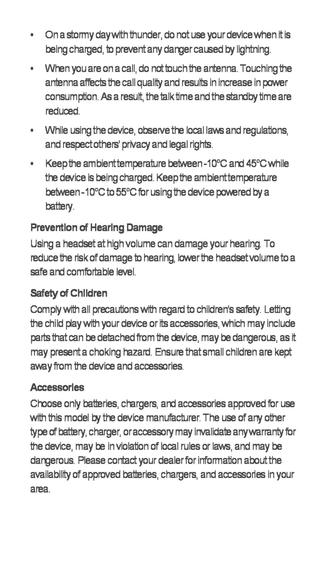 Huawei U8655-1 quick start Prevention of Hearing Damage, Safety of Children, Accessories 