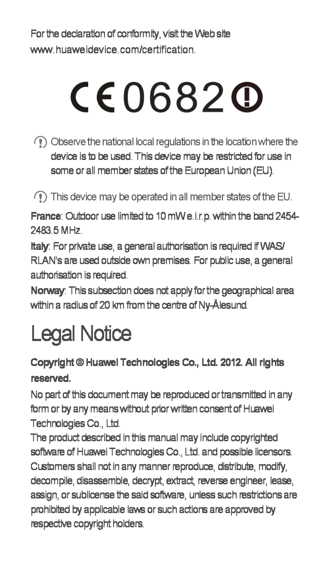 Huawei U8655-1 quick start Legal Notice 