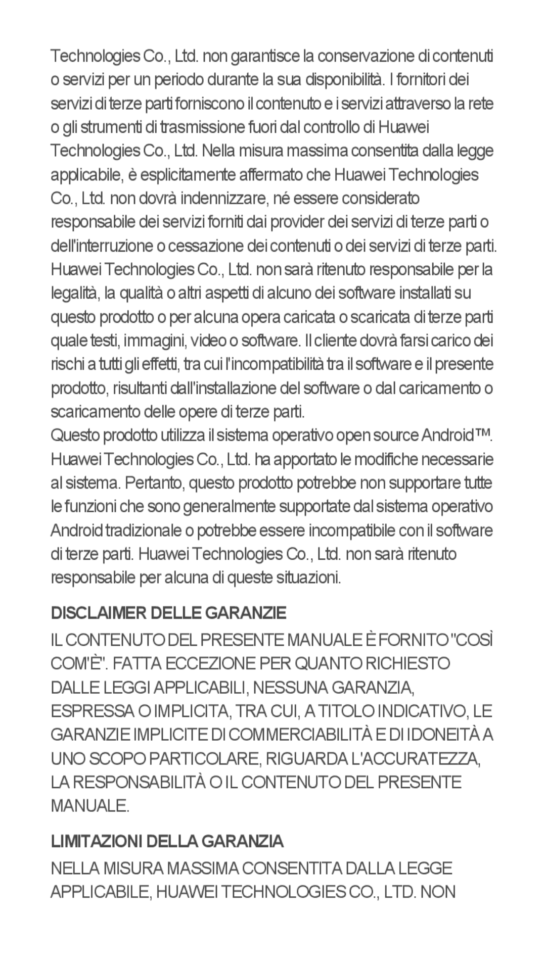 Huawei u8815 quick start Disclaimer Delle Garanzie 