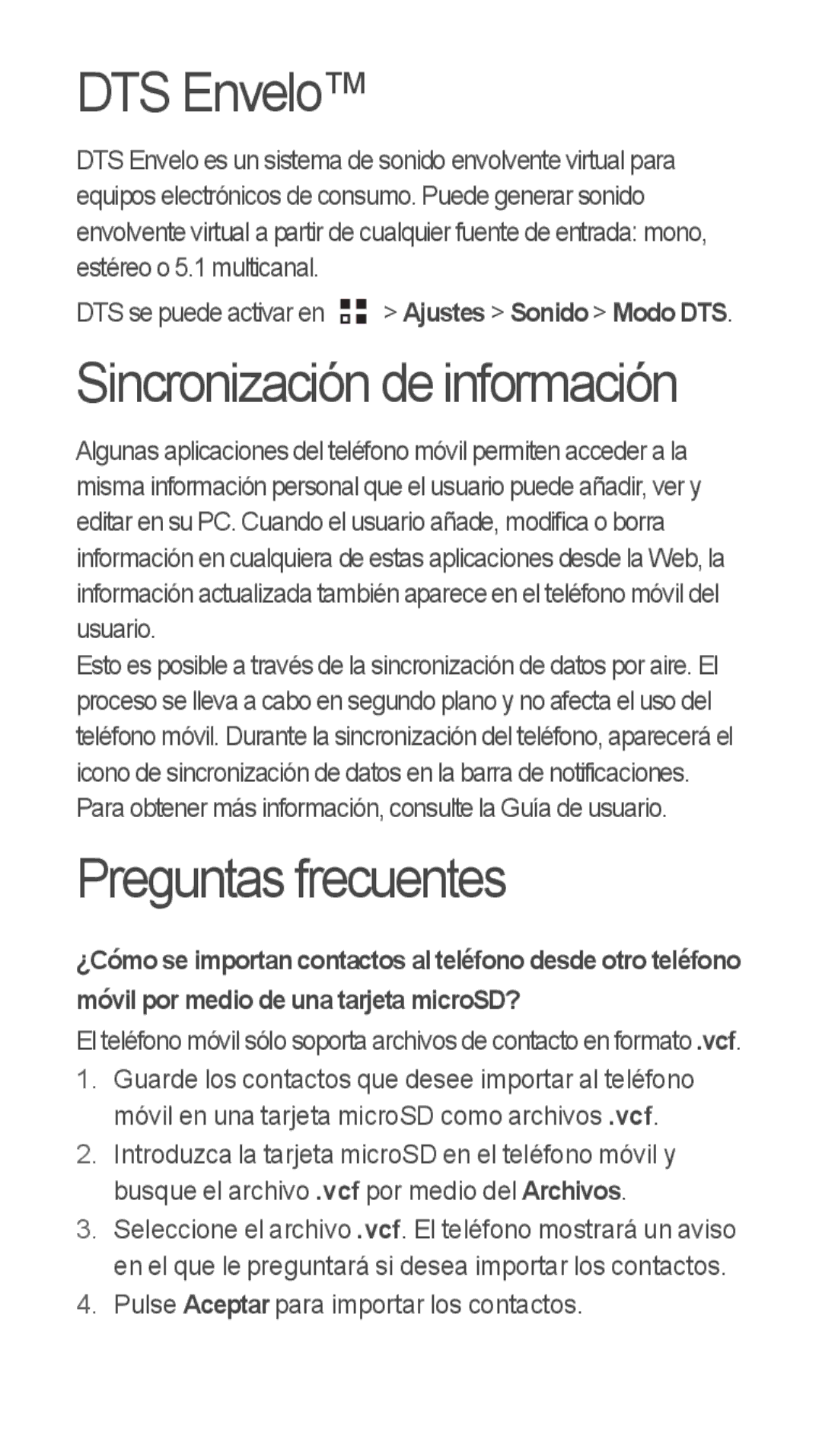 Huawei u8815 quick start Sincronización de información, Preguntas frecuentes 