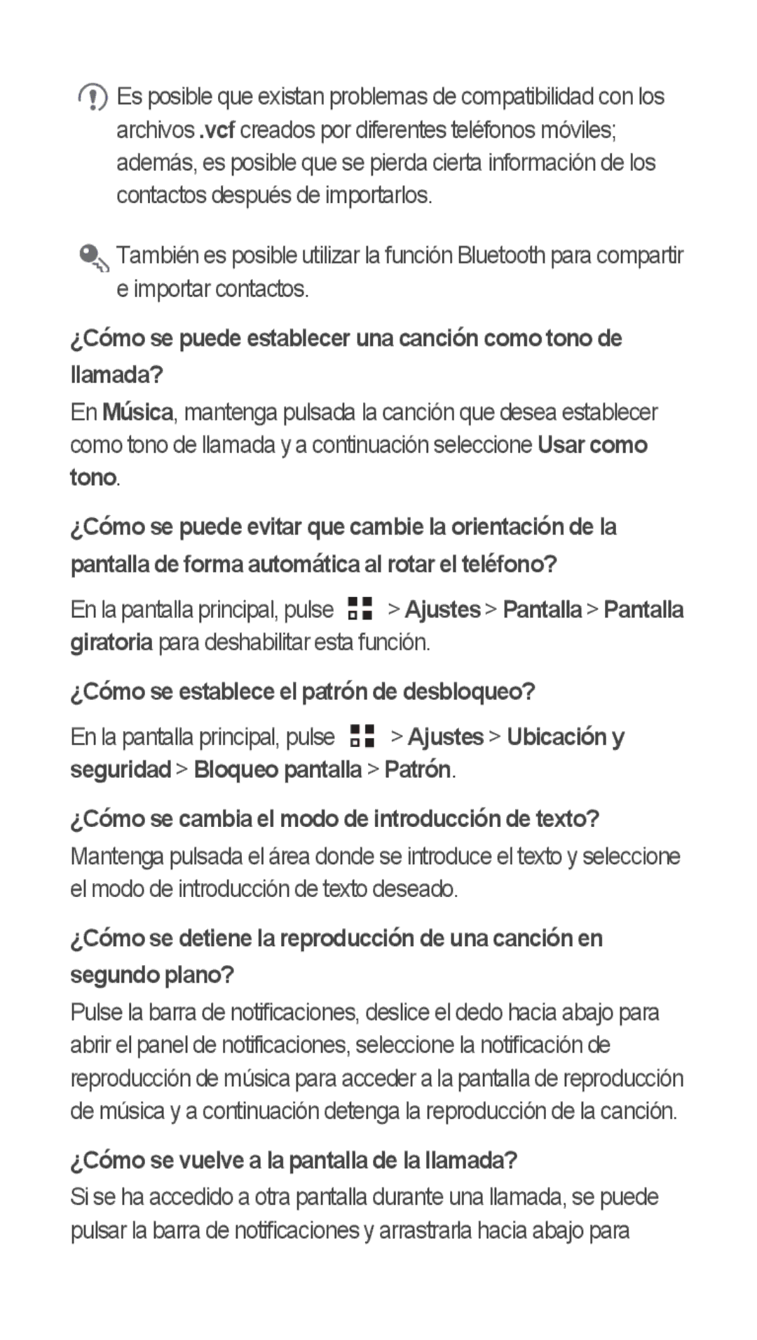 Huawei u8815 ¿Cómo se puede establecer una canción como tono de llamada?, ¿Cómo se establece el patrón de desbloqueo? 