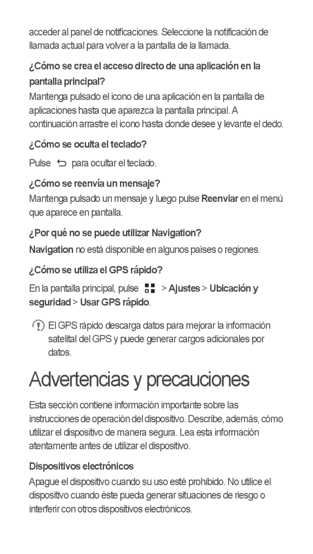 Huawei u8815 quick start Advertencias y precauciones 