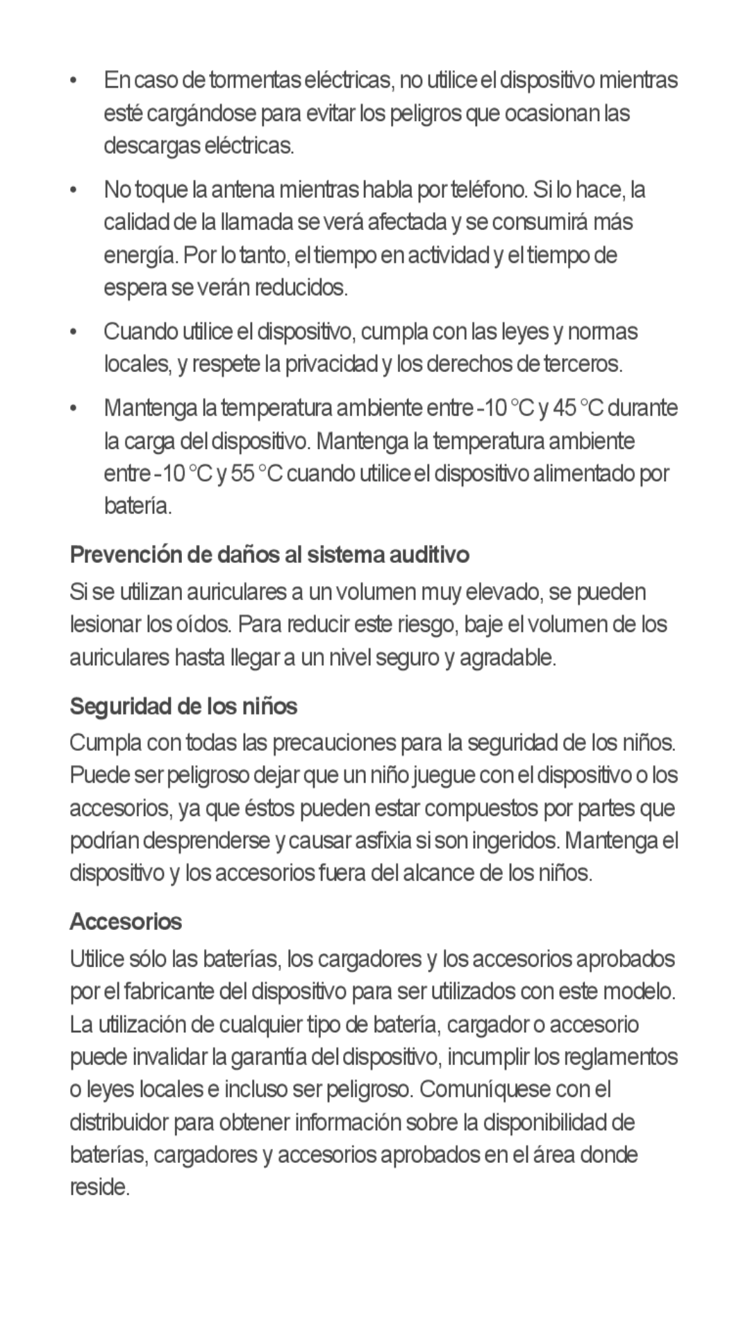 Huawei u8815 quick start Prevención de daños al sistema auditivo, Seguridad de los niños, Accesorios 