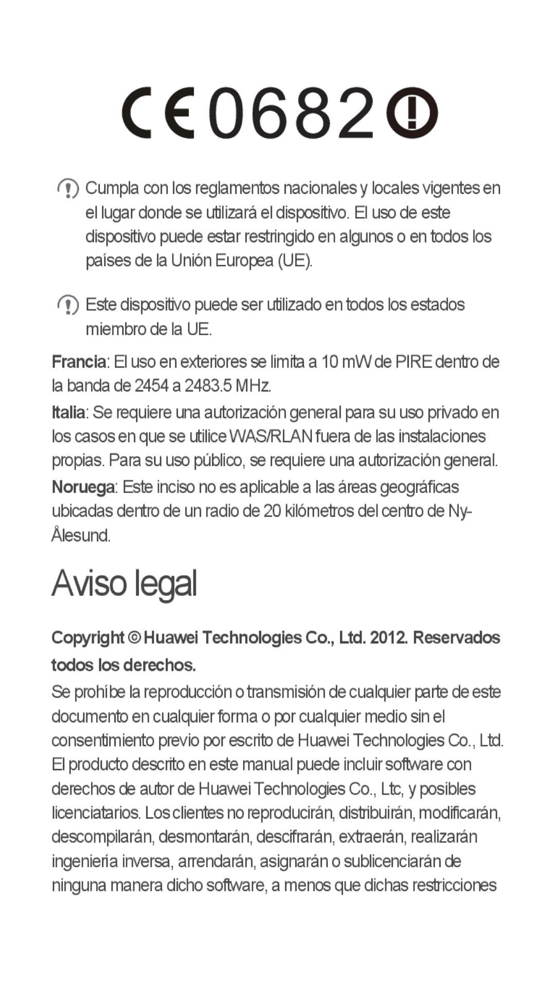 Huawei u8815 quick start Aviso legal 