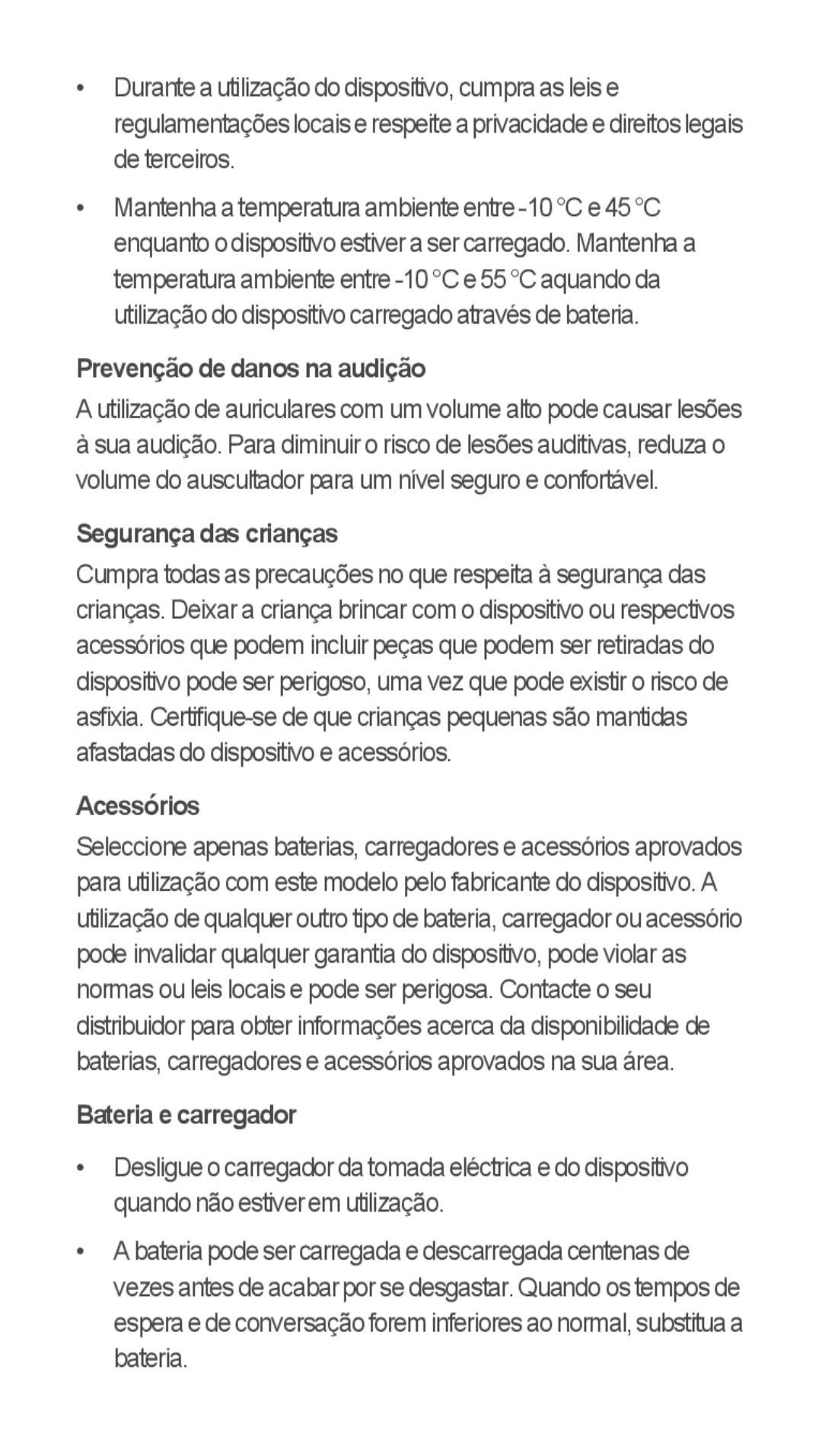 Huawei u8815 quick start Prevenção de danos na audição, Segurança das crianças, Acessórios, Bateria e carregador 