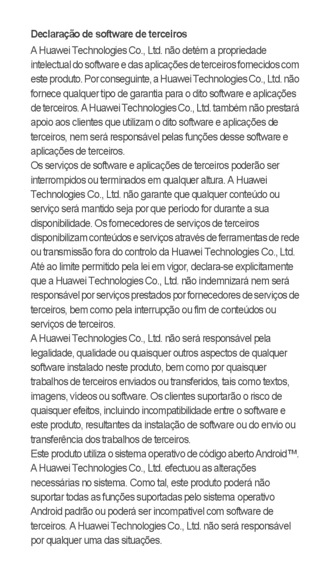 Huawei u8815 quick start Declaração de software de terceiros 