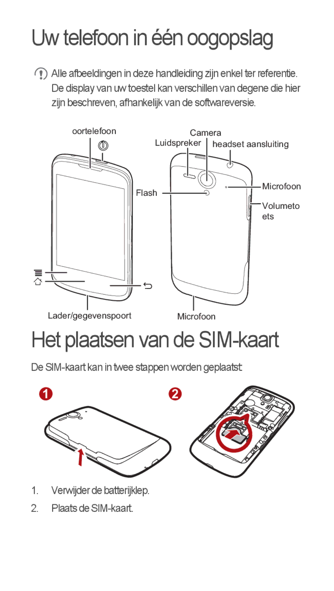 Huawei u8815 quick start Uw telefoon in één oogopslag, Het plaatsen van de SIM-kaart 