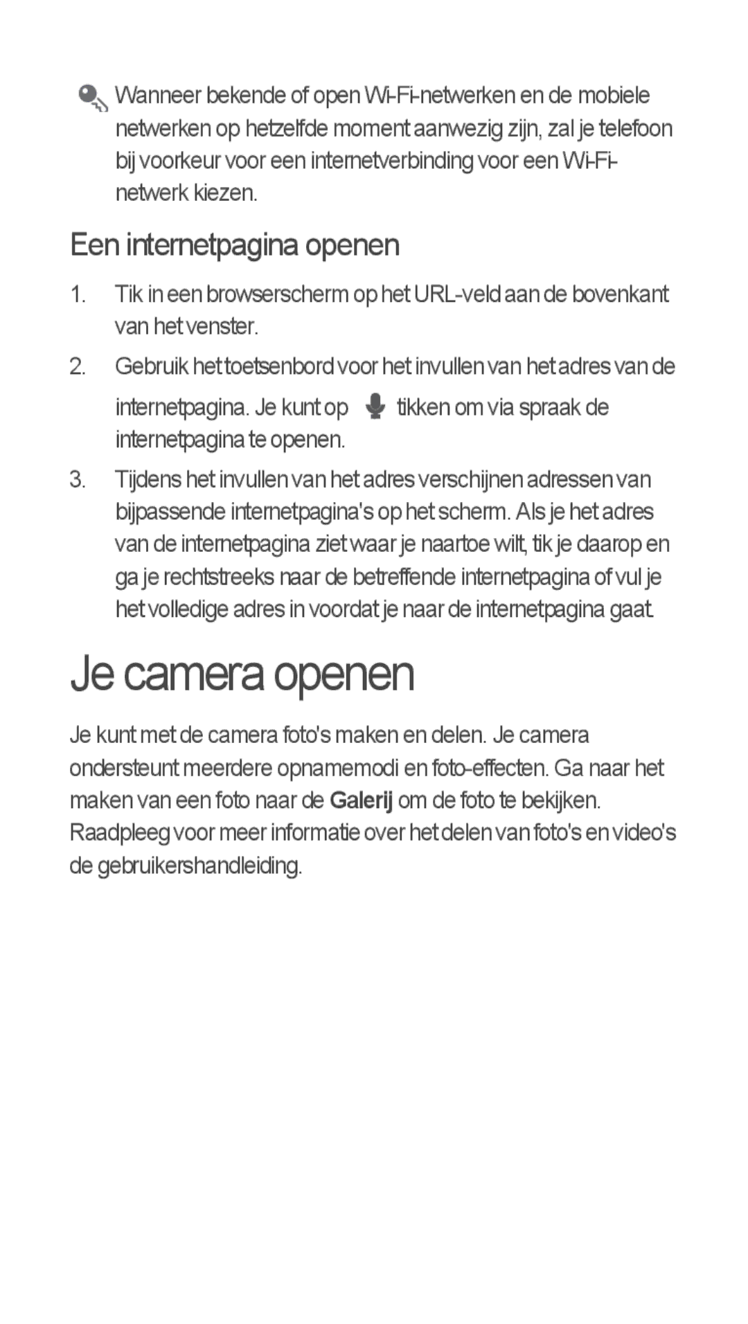 Huawei u8815 quick start Je camera openen, Een internetpagina openen 