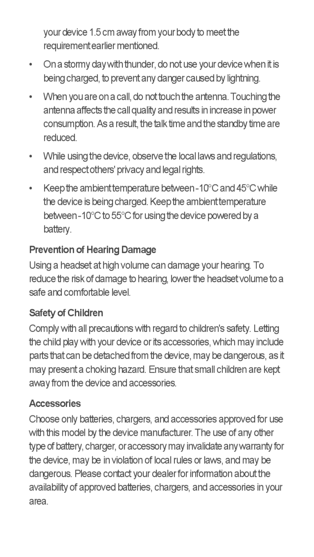 Huawei u8815 quick start Prevention of Hearing Damage, Safety of Children, Accessories 