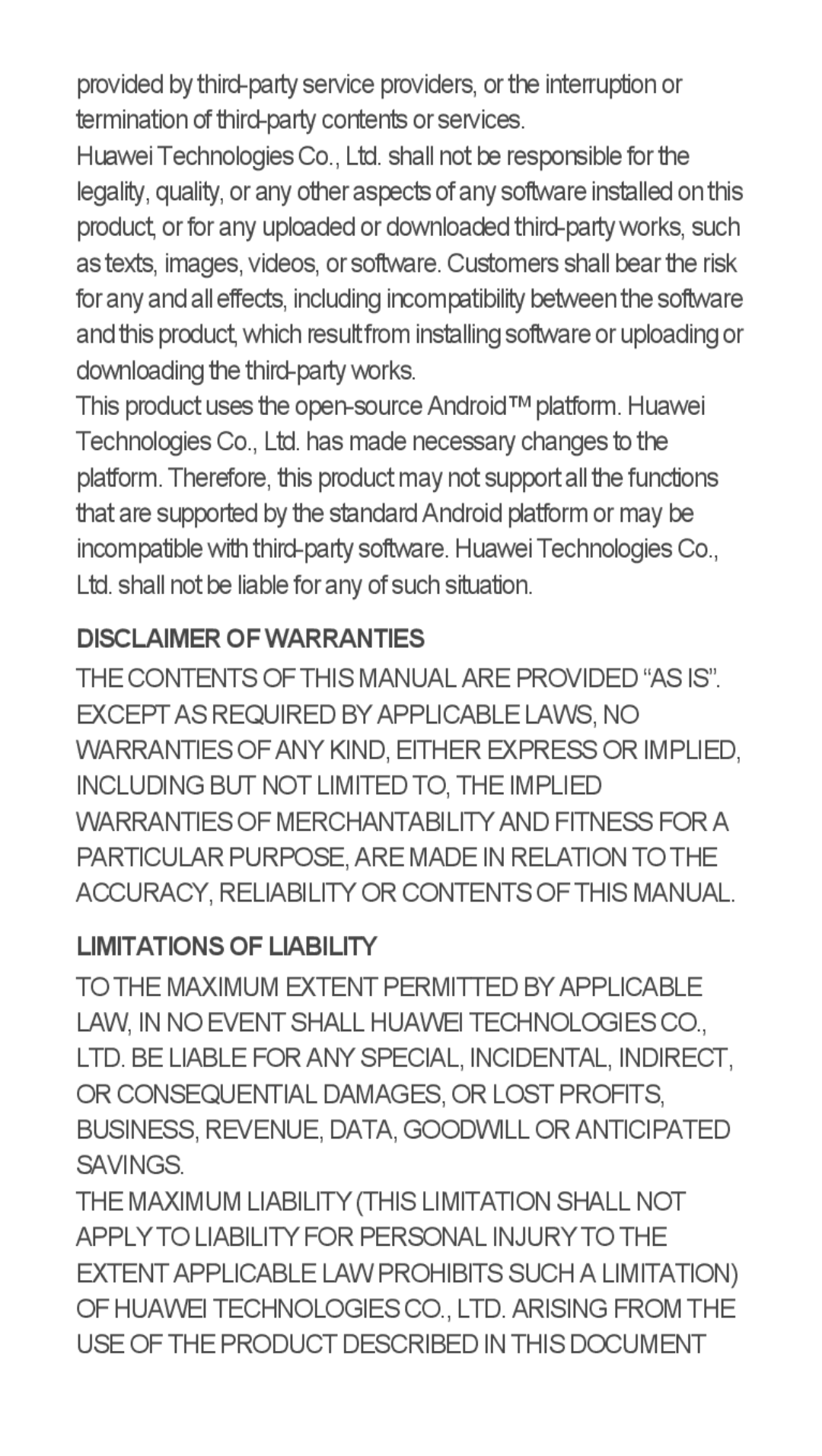 Huawei u8815 quick start Disclaimer of Warranties 