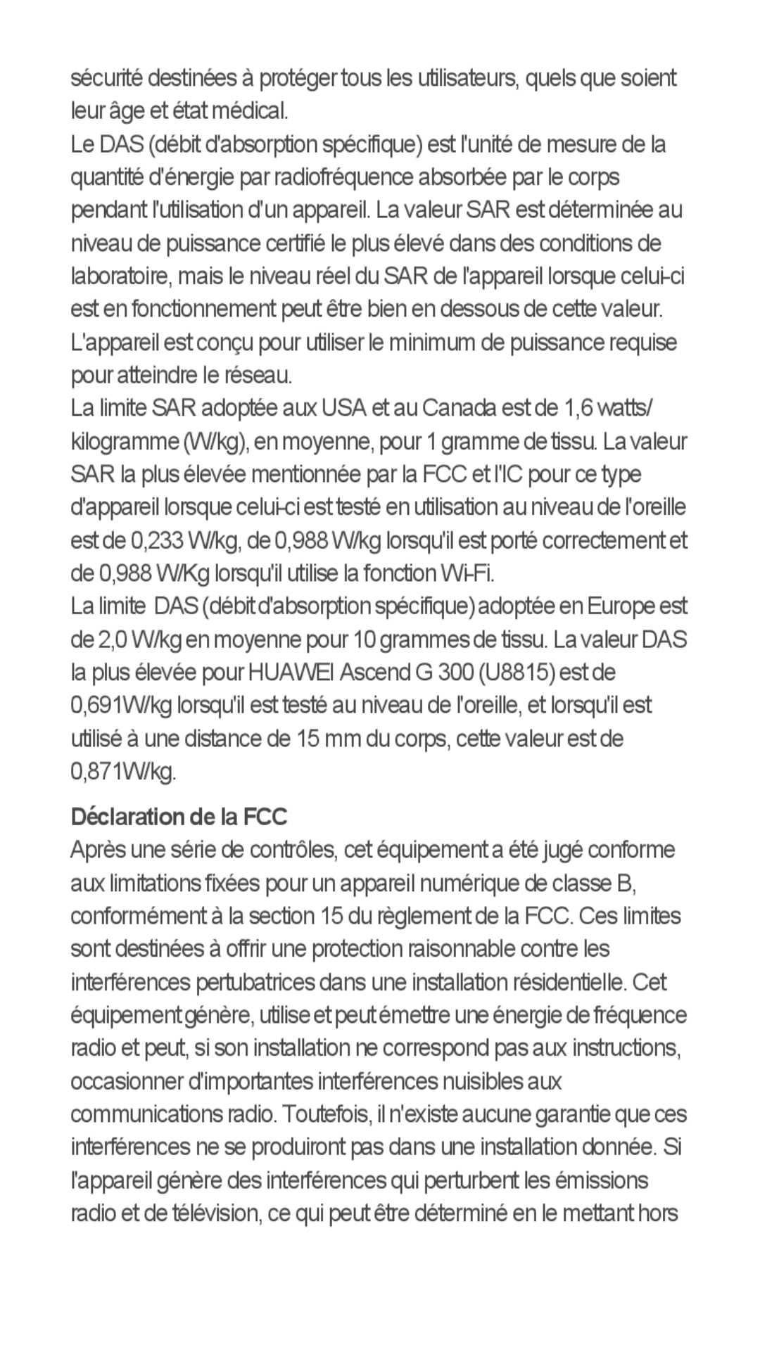 Huawei u8815 quick start Déclaration de la FCC 