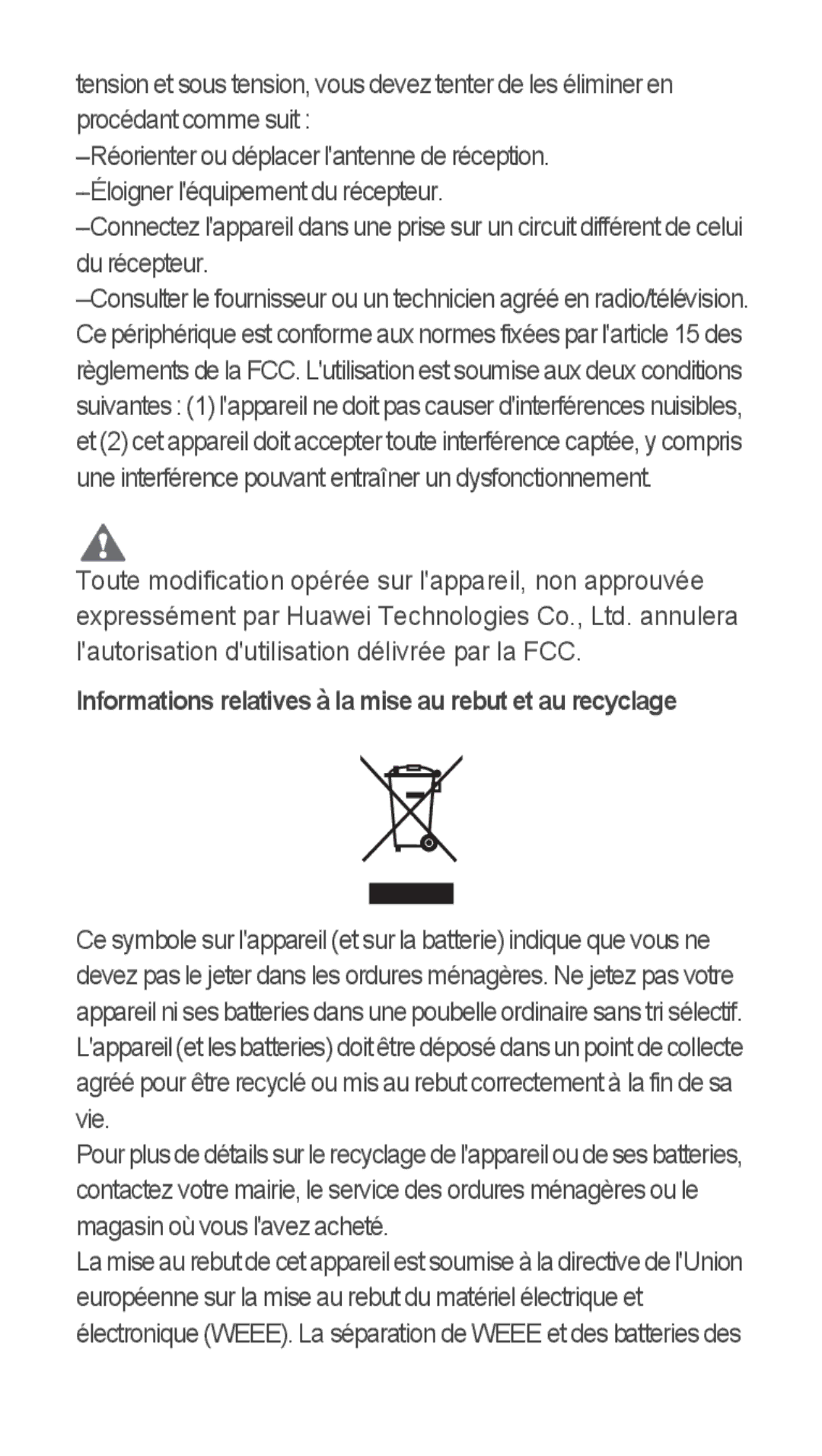 Huawei u8815 quick start Informations relatives à la mise au rebut et au recyclage 