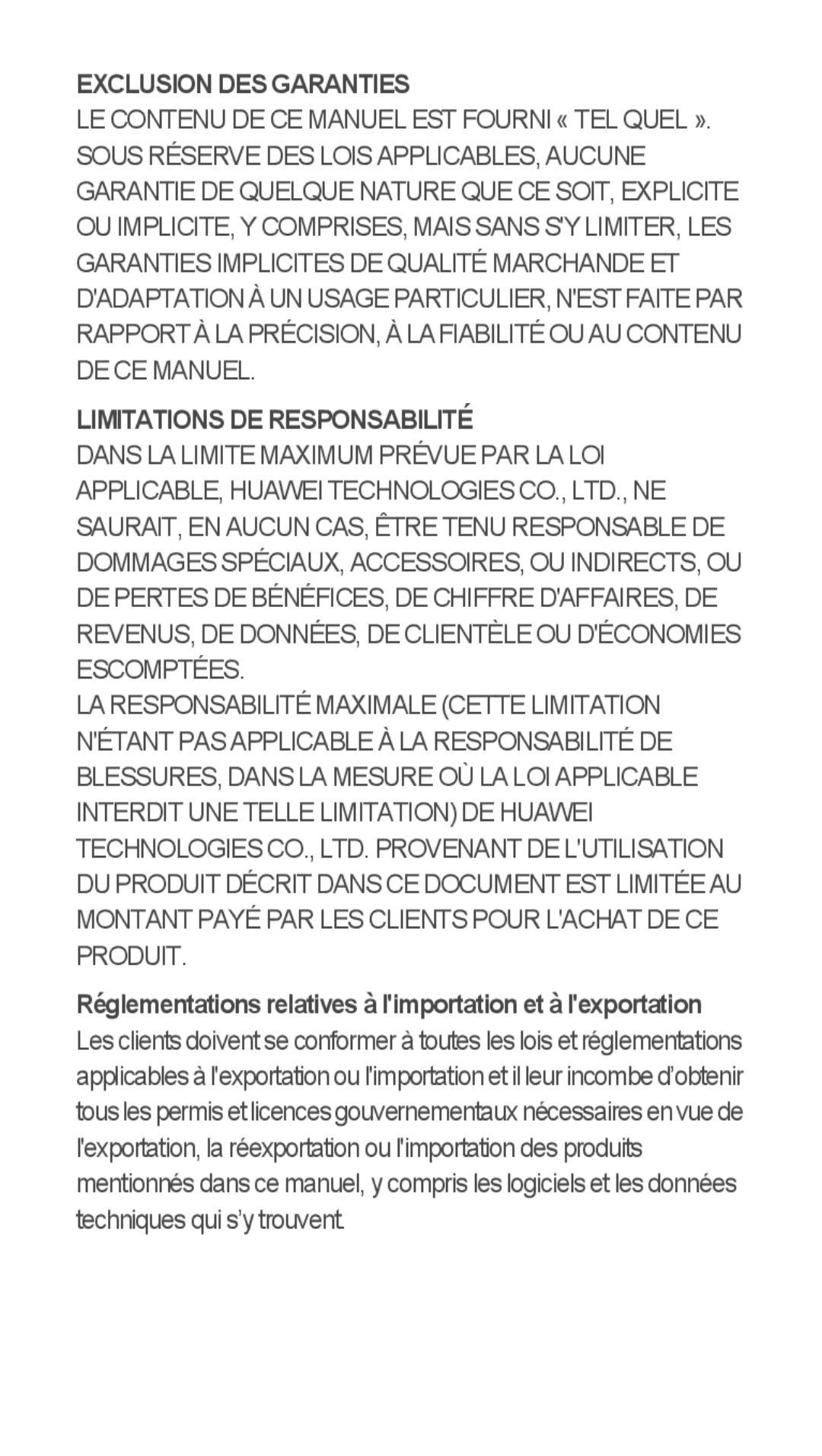 Huawei u8815 quick start Exclusion DES Garanties 