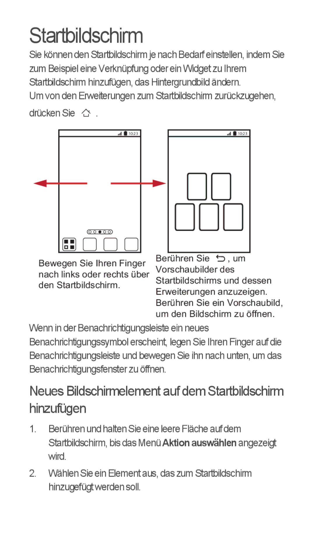 Huawei u8815 quick start Neues Bildschirmelement auf dem Startbildschirm hinzufügen 