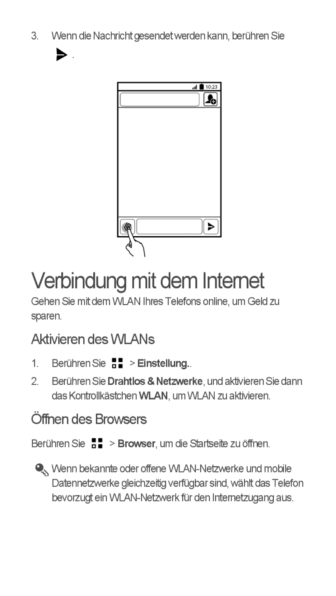 Huawei u8815 quick start Verbindung mit dem Internet, Aktivieren des WLANs, Öffnen des Browsers 