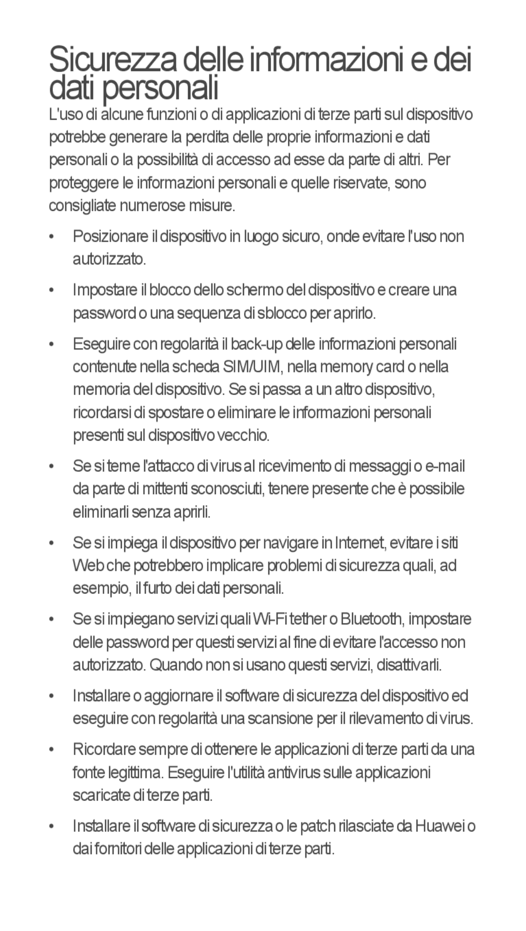 Huawei u8815 quick start Sicurezza delle informazioni e dei dati personali 