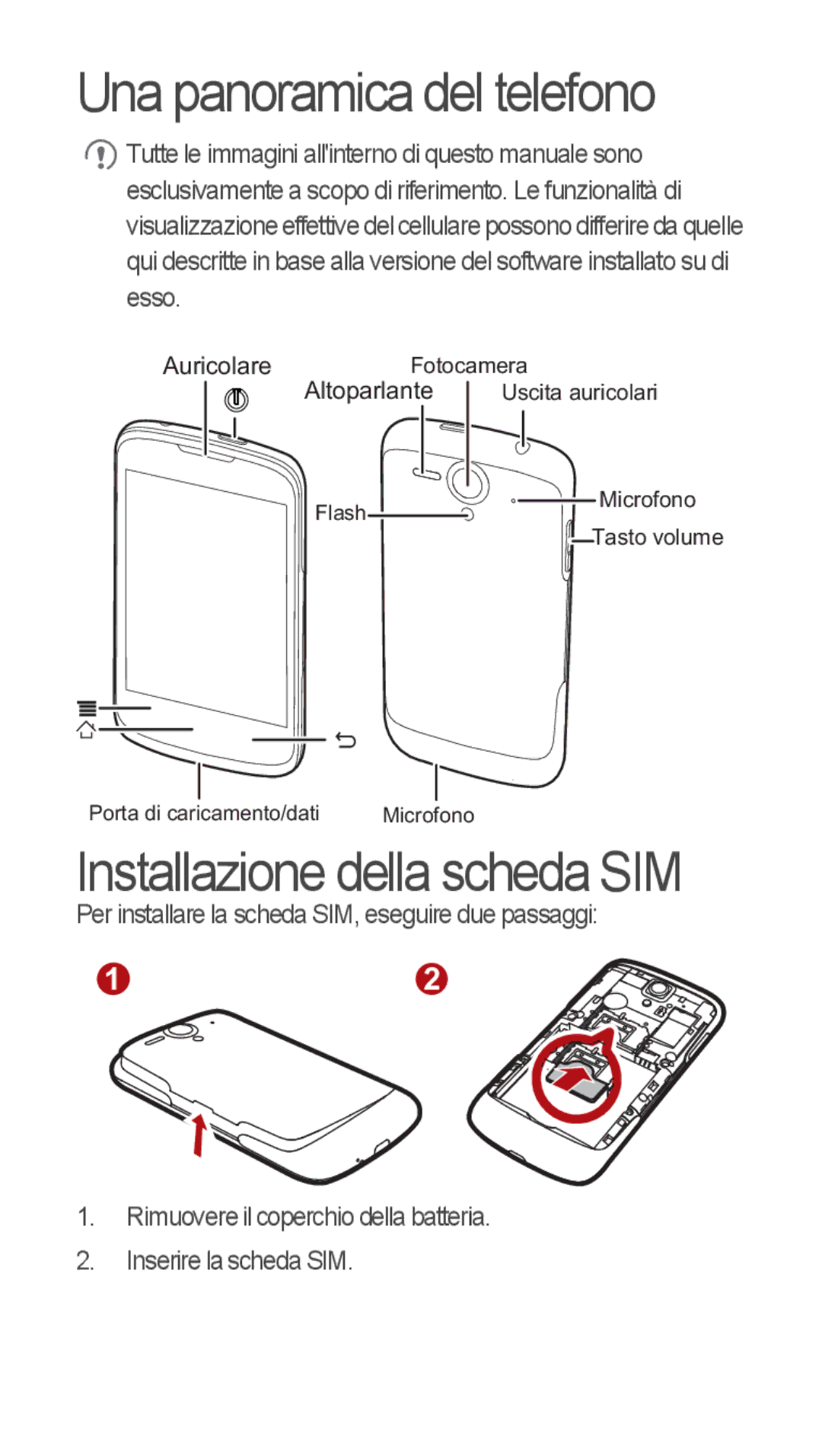 Huawei u8815 quick start Una panoramica del telefono, Installazione della scheda SIM 