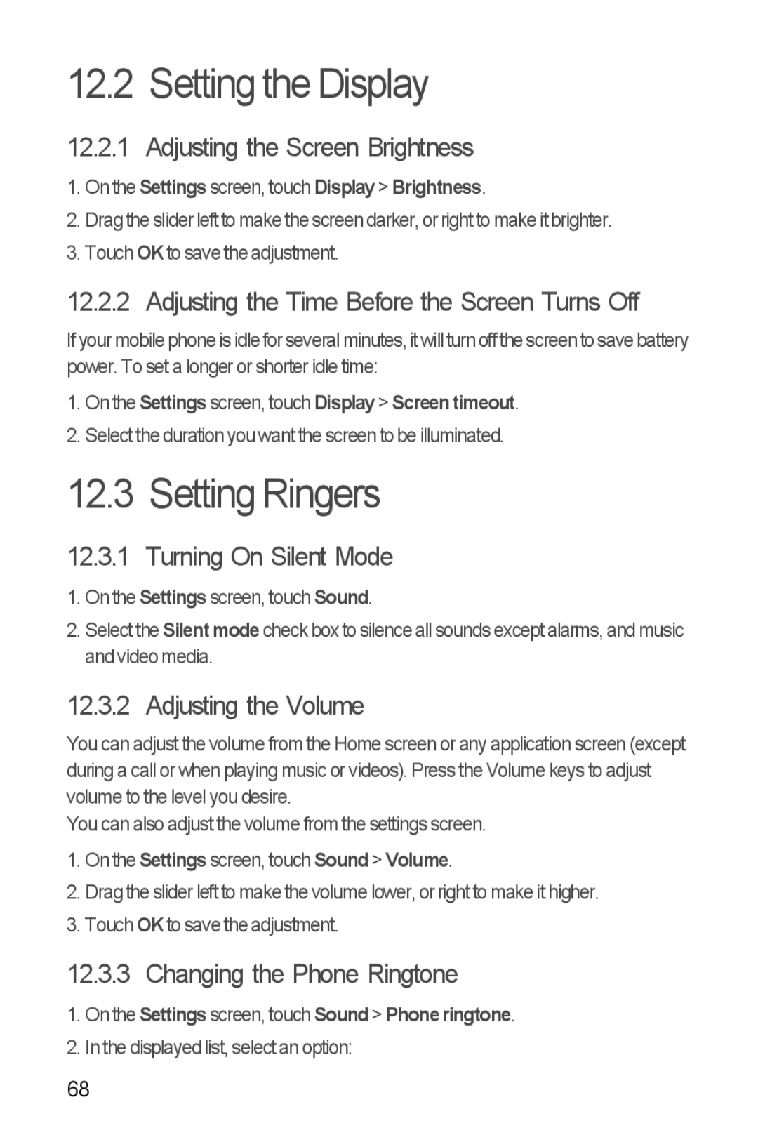 Huawei U8860 manual Setting the Display, Setting Ringers 